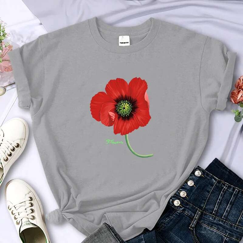 Brand Flower For Women's High-Quality Summer Printing T-shirt 100% Cotton Casual Oversized Y2k Personality Sleeve O-neck