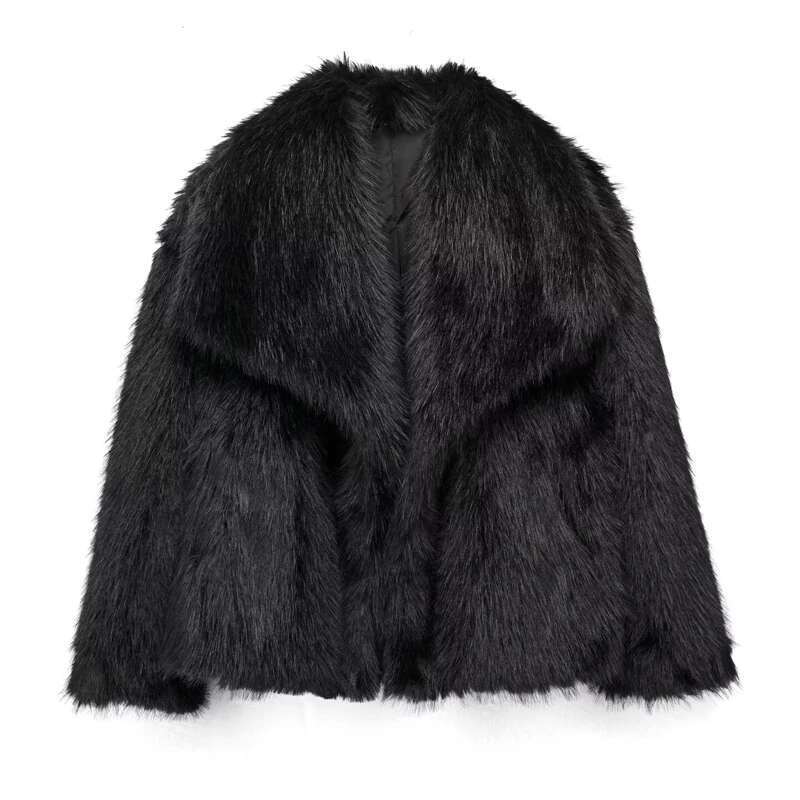 Designer Clothes TRAF Women Black Fluffy Women's Autumn Winter Faux Fur Coat Plush Outerwears White Gray Warm Cropped Jacket