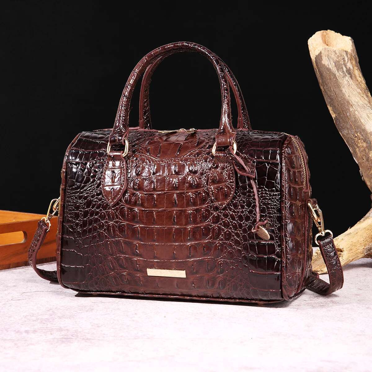 Ombre Crocodile Emed Boston Handbag Classic Style Crossbody Bag Women's Leather Satchel Purse