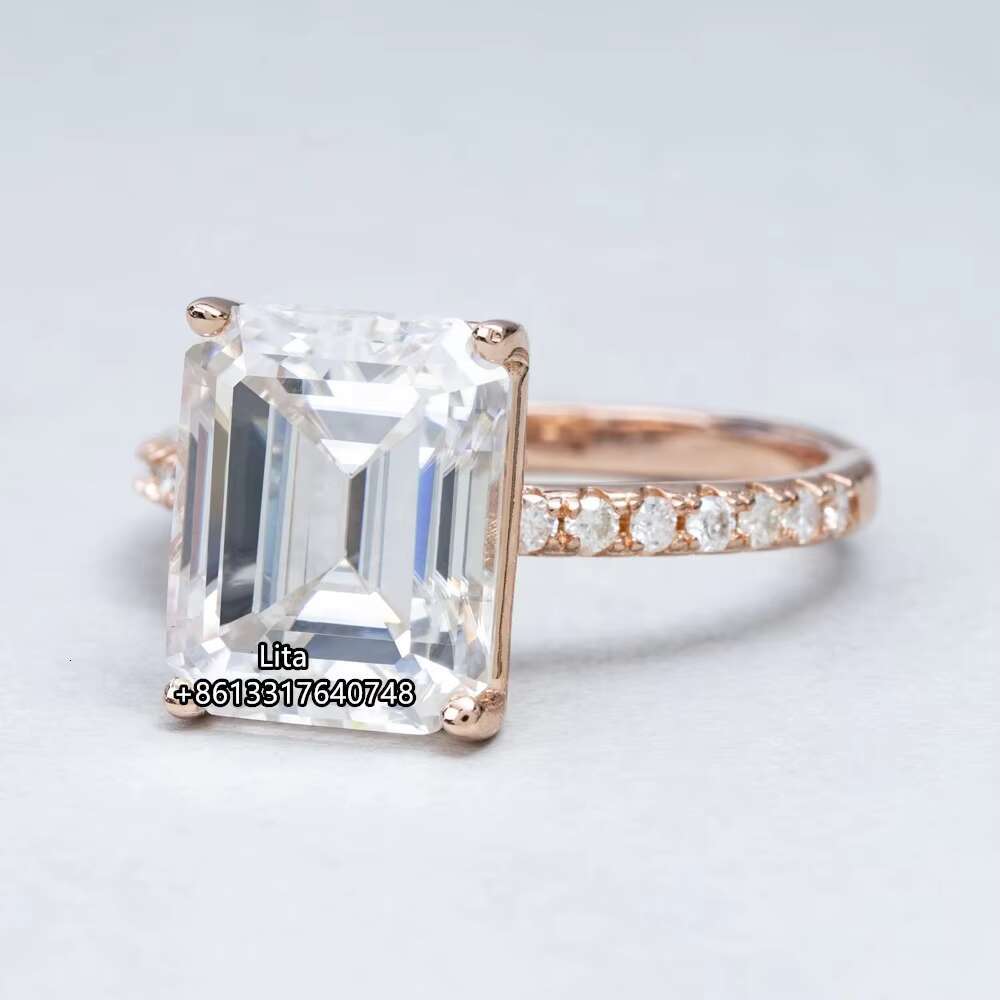 Luxury Trendy 925 Sterling Silver Emerald Cut 9*11mm Iced Out 5ct Emerald halo Moissanite Ring