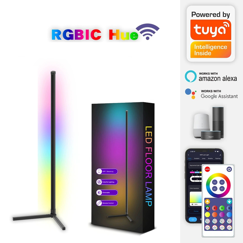 1.2M 1.6M Smart Corner Floor Lamp RGB Ambient Light with Tuya WiFi or Blue Tooth Game Room Standing Lamp Wall Decor Lighting