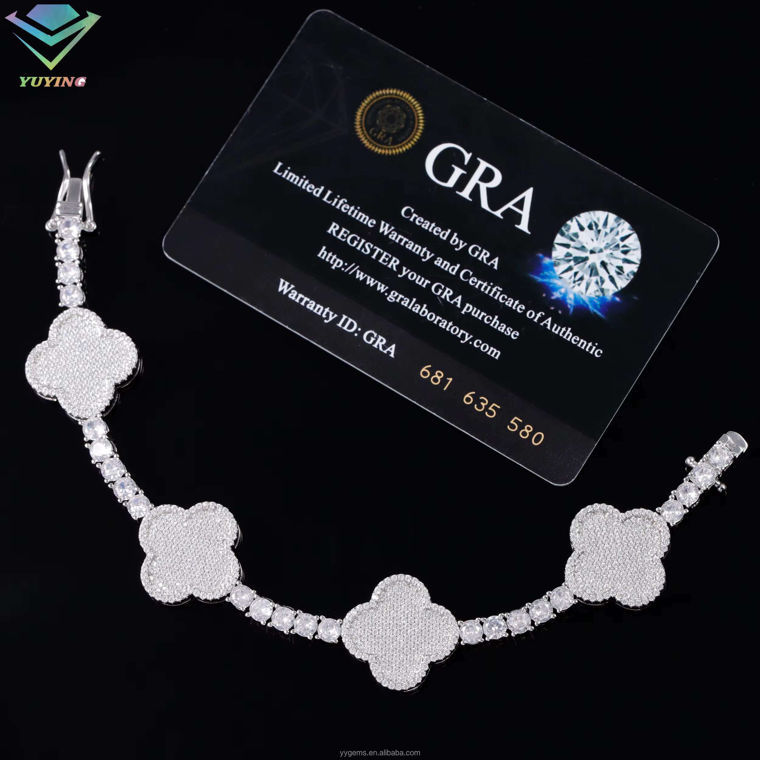 Fashion Four Leaf Gold Plated S925 Silver 3MM 4MM Mossanite Tennis Link Bracelet Clover Charms Tennis Chain Jewelry Bracelet
