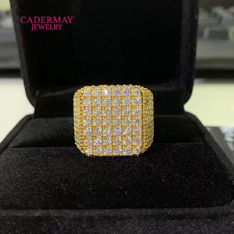 Hip-Hop Jewelry Bust Down Round Moissanite Cuban Ring Custom Made 925 Silver Iced Out Square Moissanite Champion Ring Men Gift