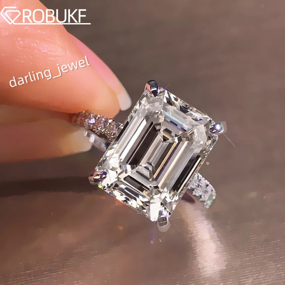 Emerald/Radiant Cut Real Full Moissanite Ring for Women 8*10mm D Color Diamond 925 Sterling Silver Wedding Band with Certificate