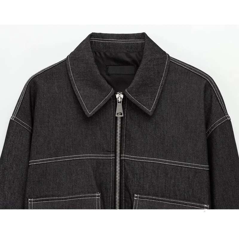 Designer Clothes TRAF Denim Bomber For Zip Oversized Cropped Jacket Women Coats Demi-Season Women's Jackets Streetwear Outerwears
