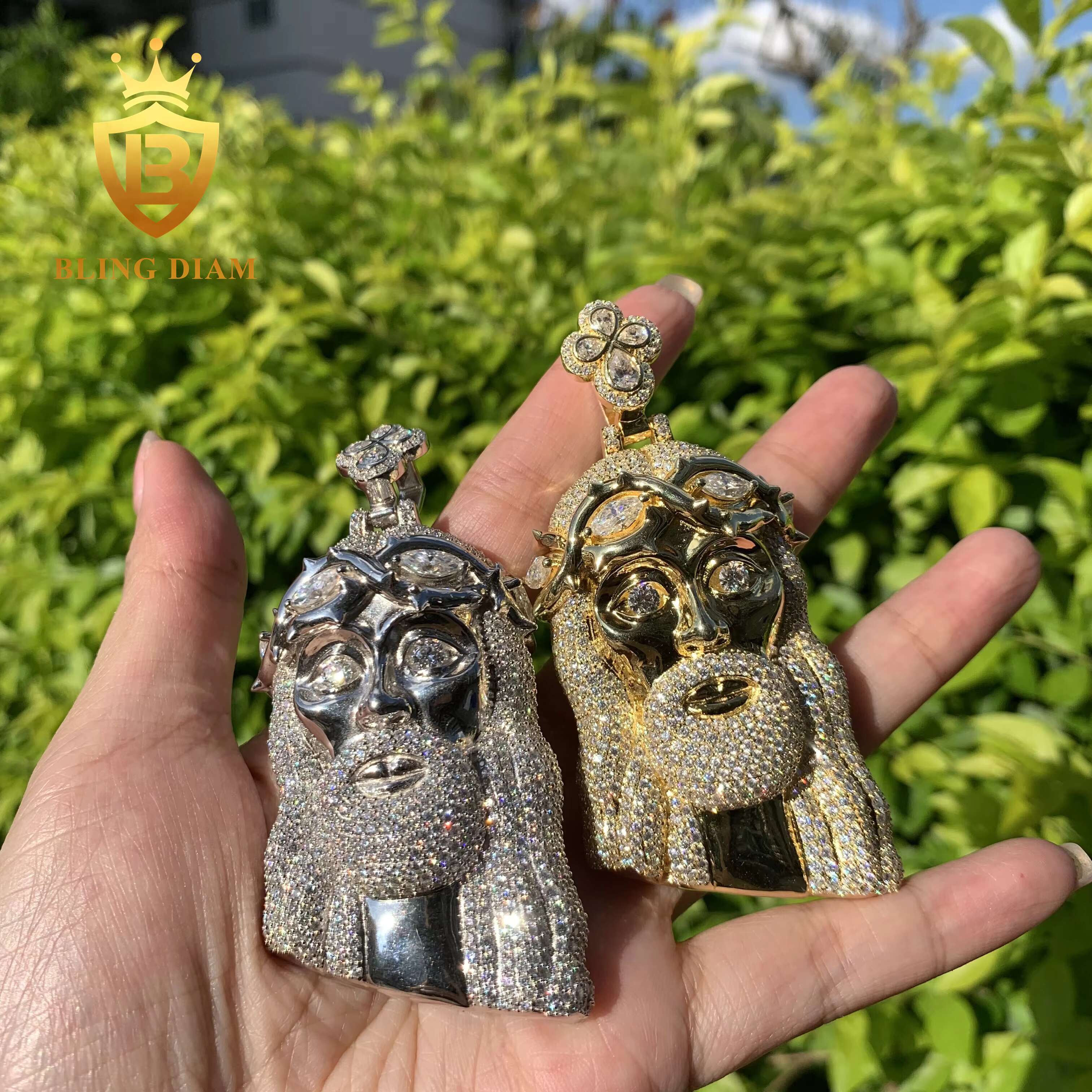 Fashion Hip Hop Pendant D VVS Moissanite Iced Out 3.29inch Jesus Head 925 Sterling Silver Moissanite Pendant