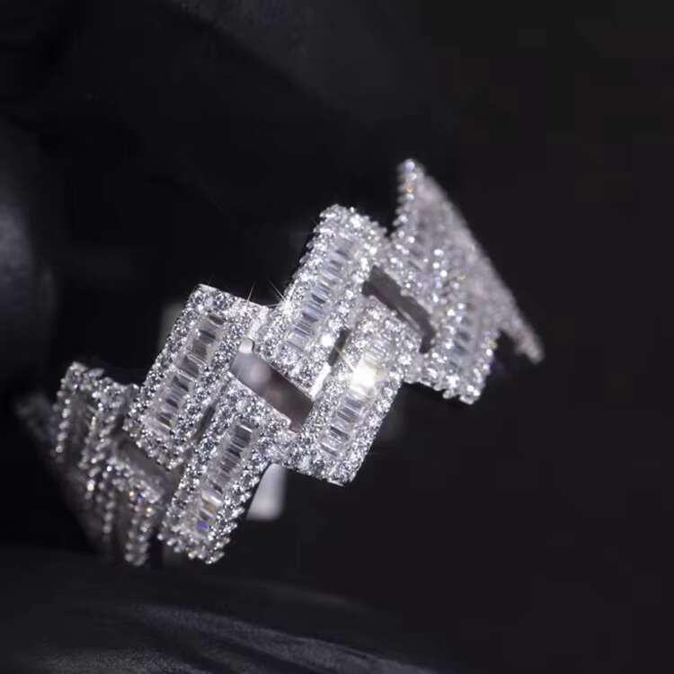 Fine Jewelry Cuban Ring for Men S925 Sterling Silver Gold Plated Hip Hop Ring VVS Baguette Moissanite Diamond Ring