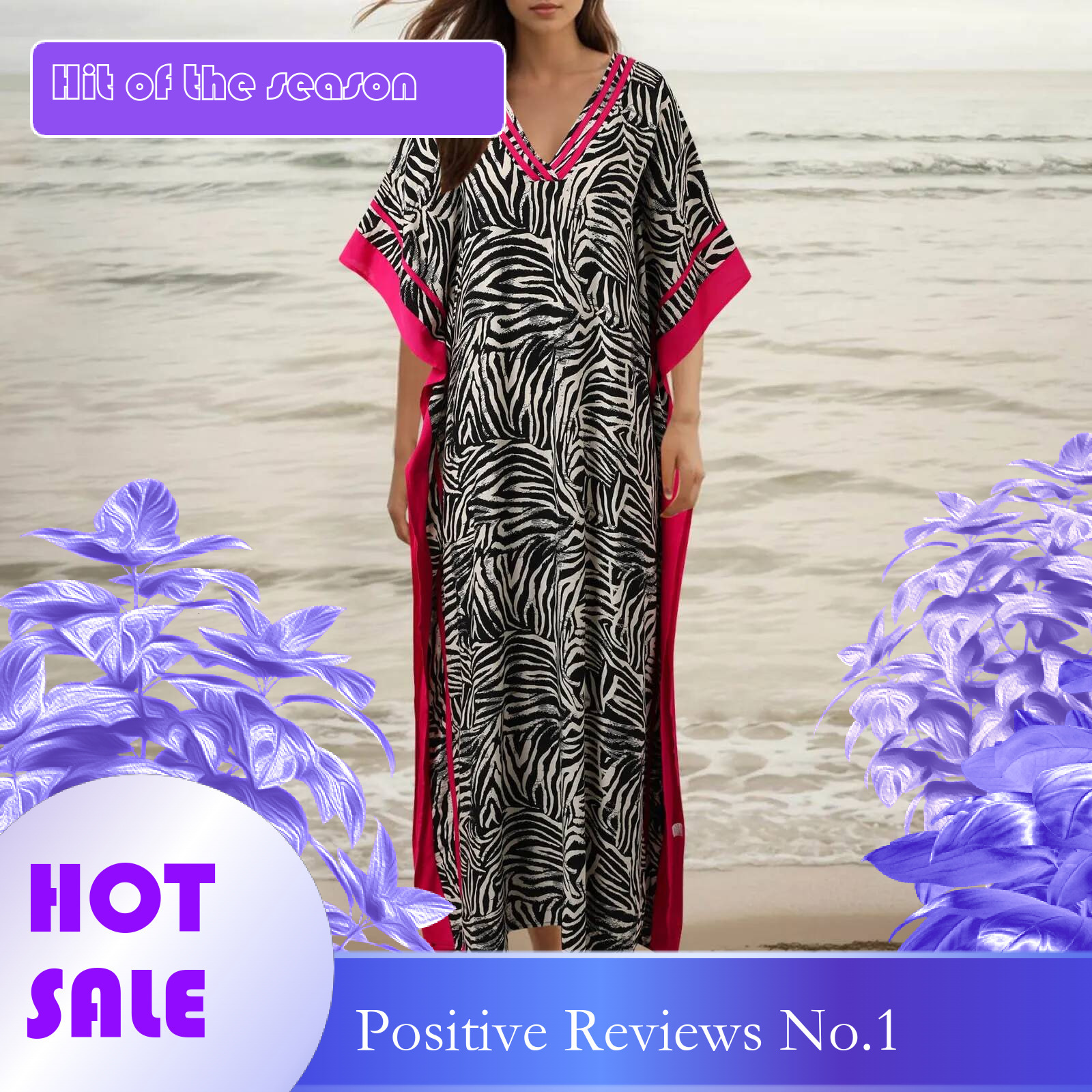 Dongdumaoyi Summer Beach Kaftan Dress For Women Print V Neck Tunic Bikini Cover Up Vacation Outfits Long Dresses Oversized Beachwear