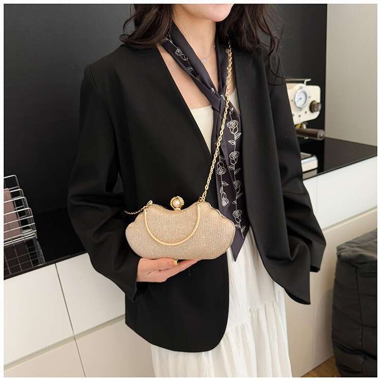 Ins Fashion Women's 2025 New Texture Water Diamond One Shoulder Celebrity Banquet Bag Handbag