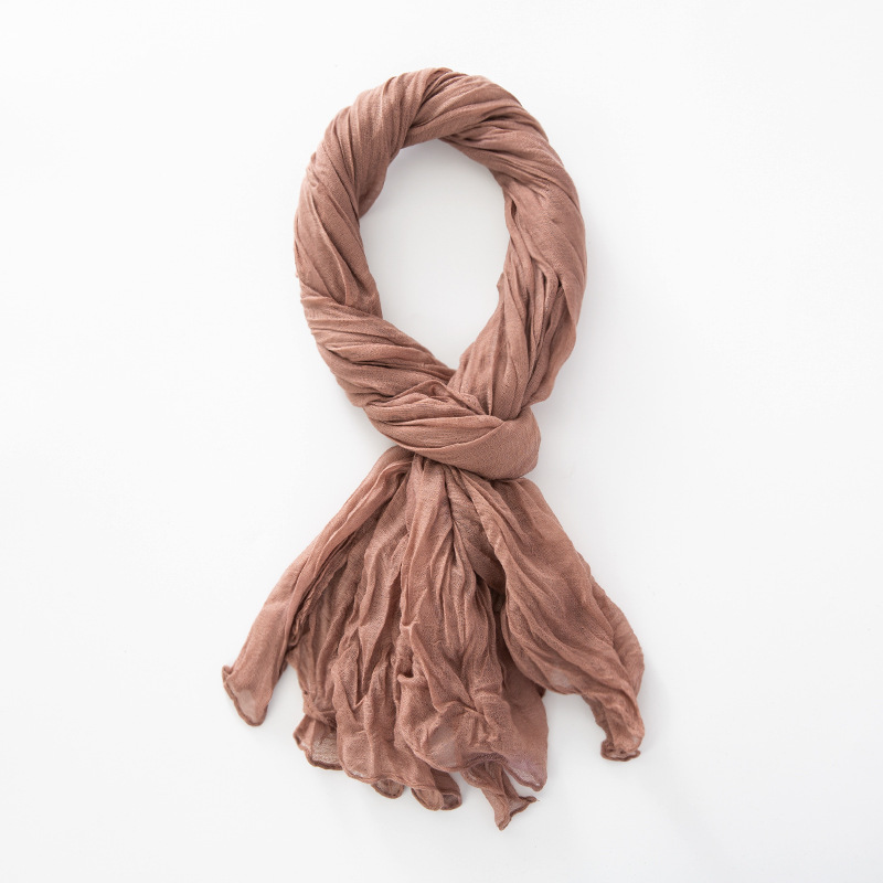 K502 Solid color autumn and winter new foreign trade twist scarf wholesale natural wrinkle pure linen scarf cotton and linen scarf female shawl