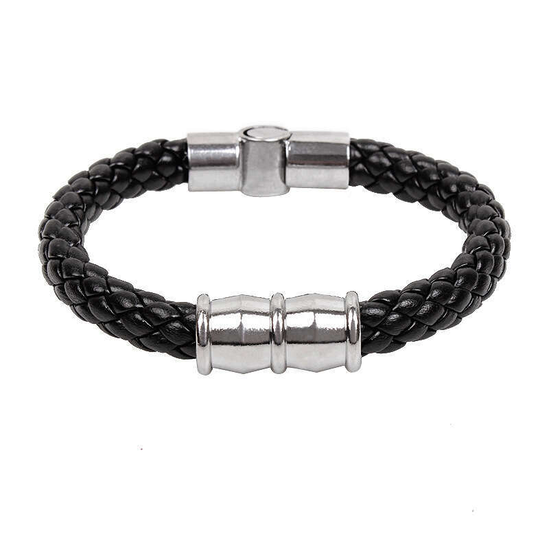 Korean version jewelry men's titanium steel bracelet, punk style snake weave leather bracelet physical store