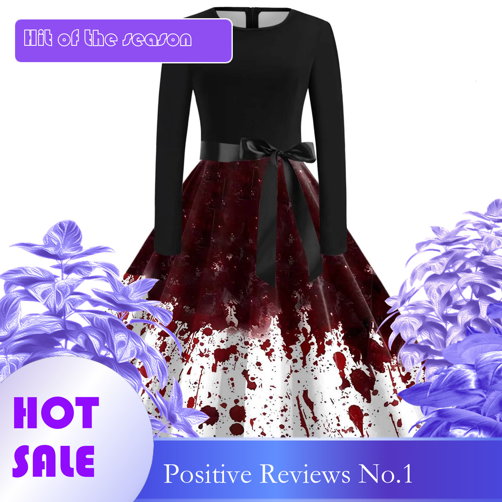 Dongdumaoyi Retro Vintage Dresses Women Blood Printed England Style Large Size Halloween Shirt Sundress S Swing Casual Vestidos