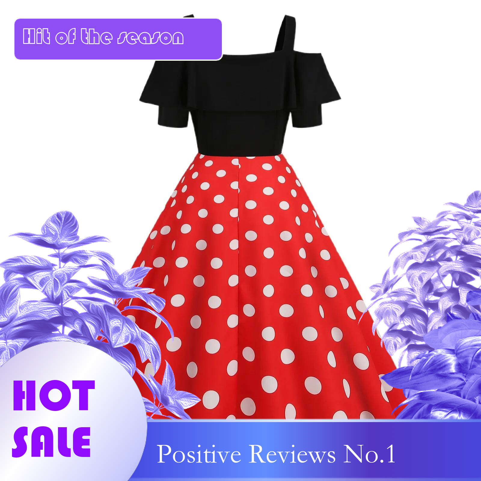 Dongdumaoyi Retro S Rockabilly Party Dress Women Elegant Polka Dot Printed Swing Office Lady Cocktail Evening