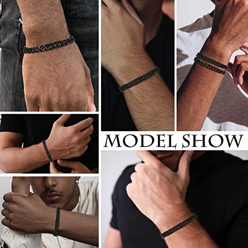 Stainless four sided grinding punk hip-hop personality domineering men's bracelet titanium steel melon seed buckle Cuban chain jewelry