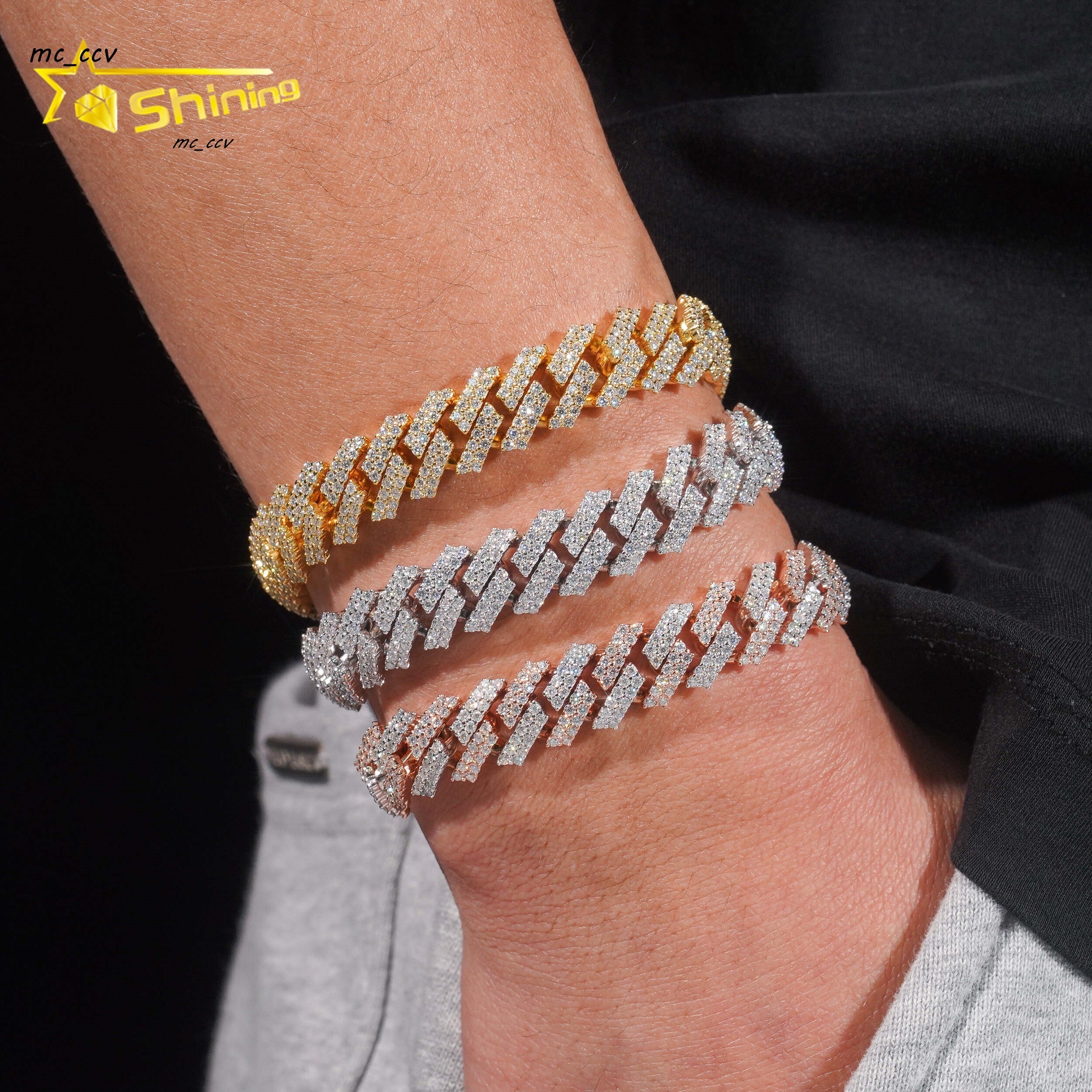12mm 2Rows High Quality Moissanite Diamond Hip Hop Bracelet Mens 925 Silver Iced Out Cuban Link Bracelet With GRA Certificate