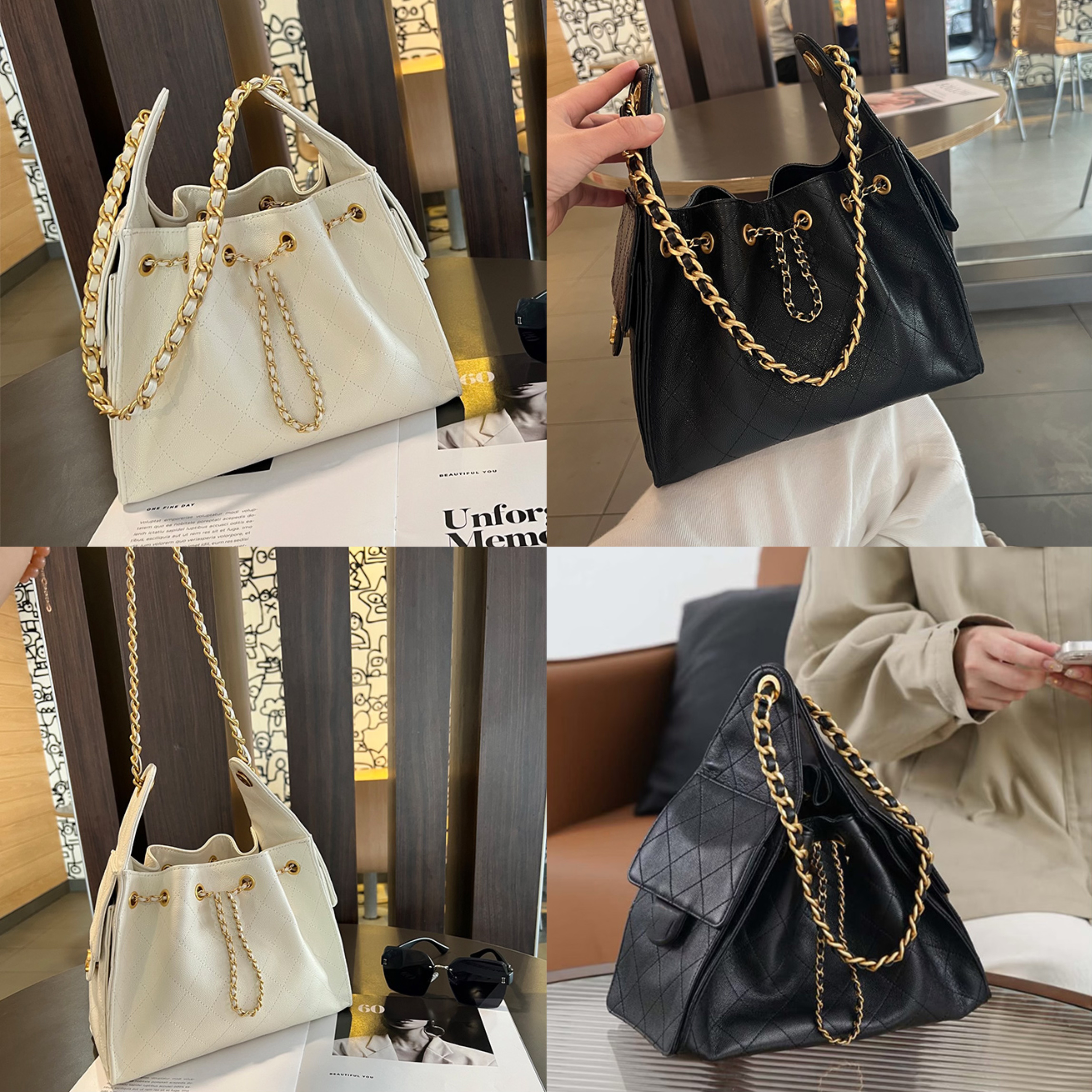 Designer Handbag Caviar 25C Hobo Shoulder Drawstring Chain Bucket High-Capacity Genuine Leather Crossbody Bag Two Types Of Leather Can Be Selected 250