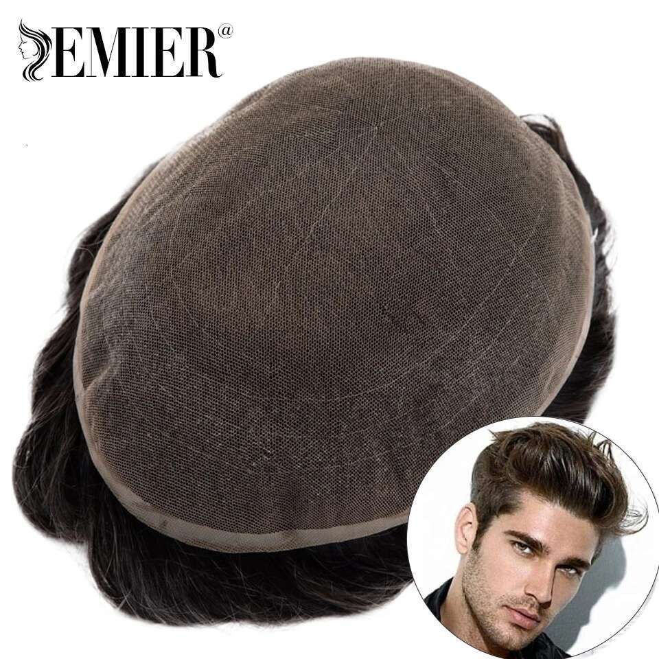 New Full Toupee French Lace Base Human Hair Systems Men's Breathable Male Capillary Prothesis Natural Wig For Men