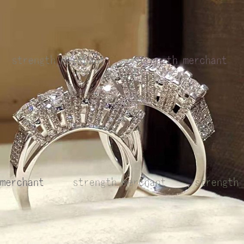 Elegant Gold Color Hip Hop Ring for Women Fashion Inlaid Zircon Stones Wedding Rings Set Party Bridal Engagement Jewelry CLASSIC