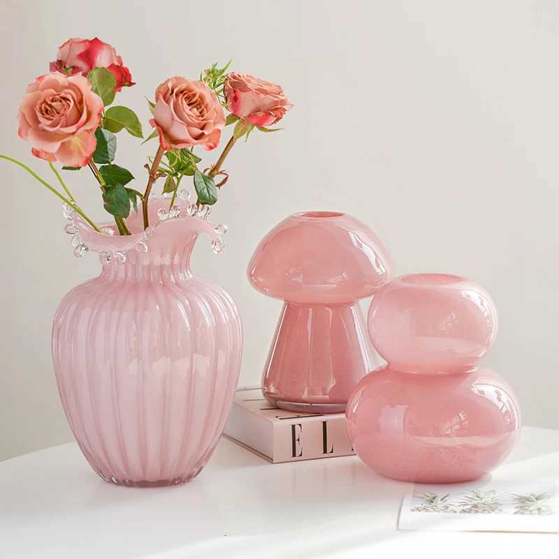 French Medieval High-grade Pink Spray Vase Luxury Ornaments Glass Flower Arrangement Water Flowers Table Flower Device C251124