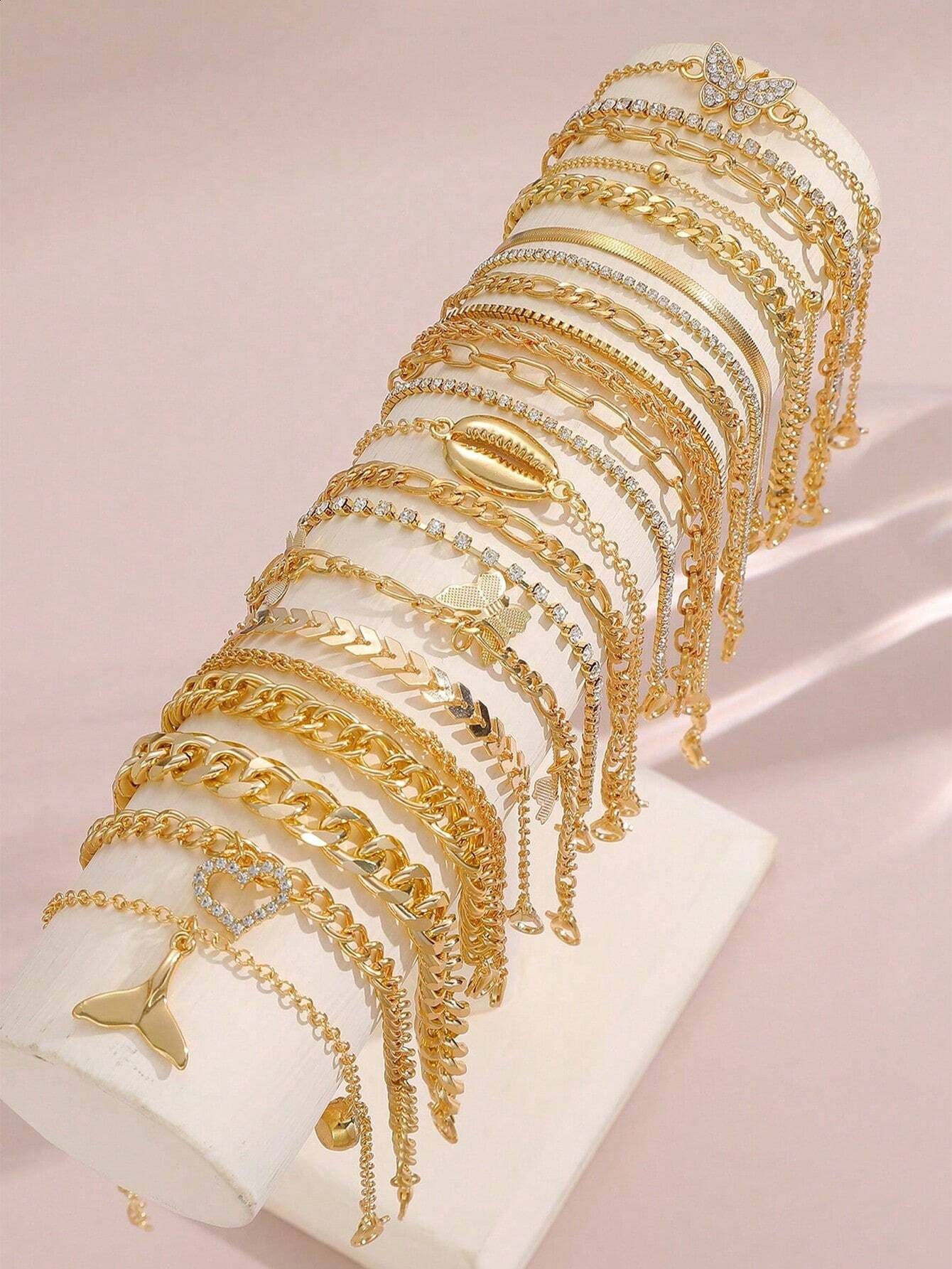 New Beach Style Love Butterfly Ball Chain Foot Chain Set 12 Piece Versatile Trendy Foot Accessories 250114