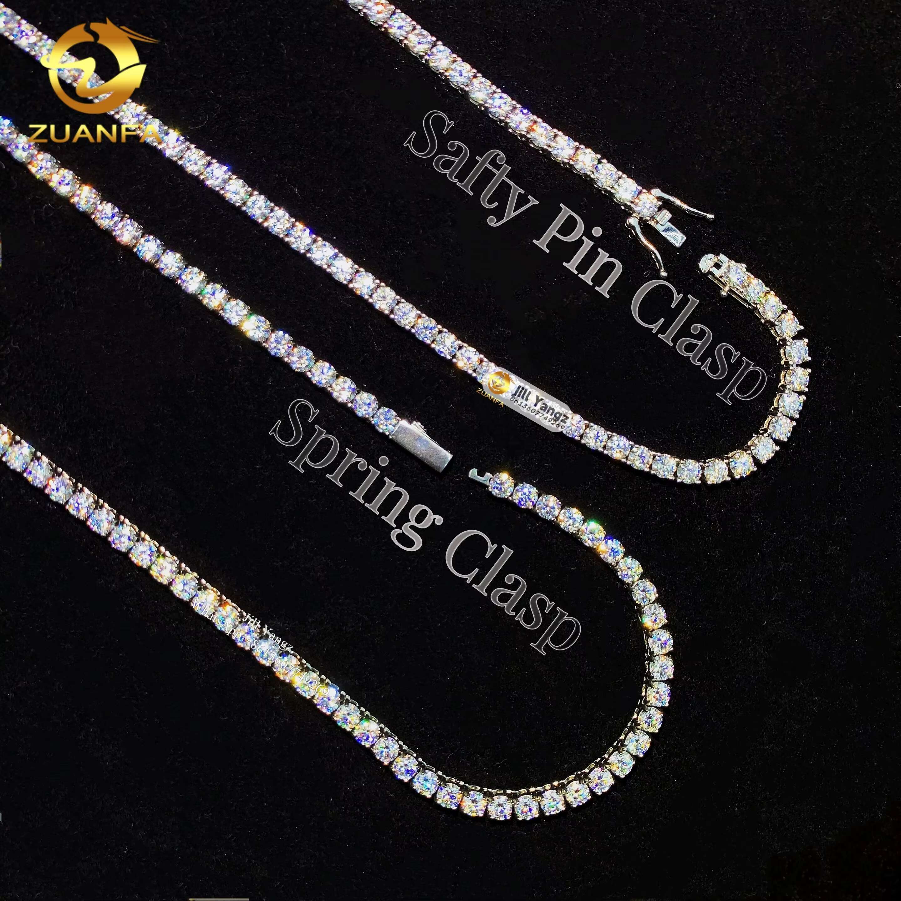Zuanfa Jewelry Spring Clasp Moissanite Tennis Chain Necklace 3mm 4mm 316L Surgical Steel Gift Idea Stainless Steel Jewelry