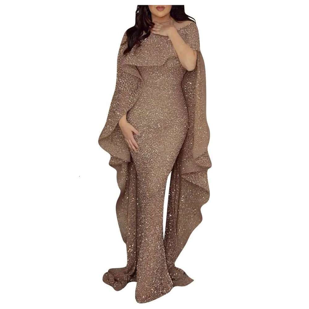 Designer Clothes Women's Sexy Solid Color Short Sleeve Sling Sequin Long Full Dress With Cloak Ropa De Vestidos Para Mujer Elegant Dresses