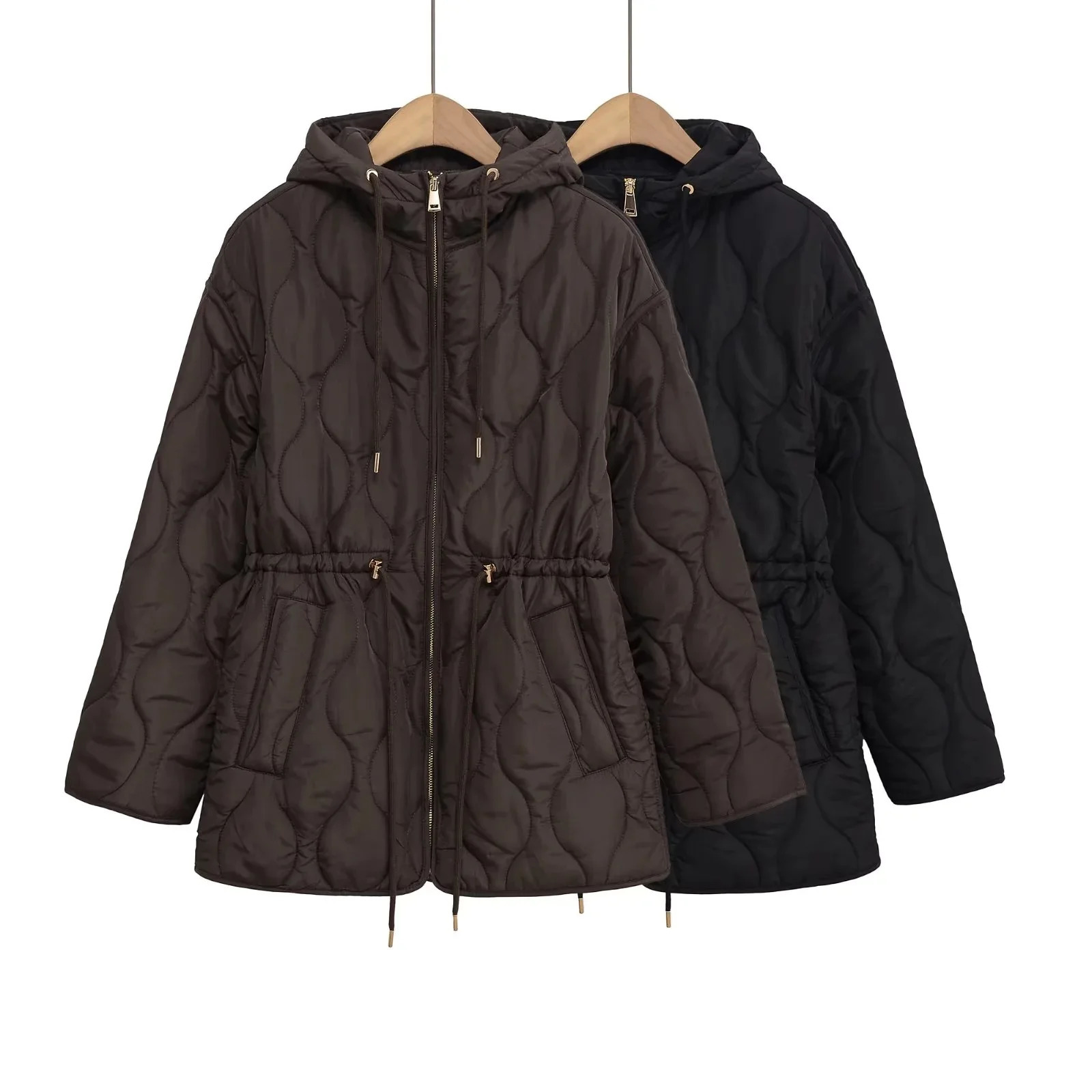Fashionable Hooded Quilted Cotton Jacket WaistCinching Warm Street Style Coat for Women Autumn Winter Arrival 251110