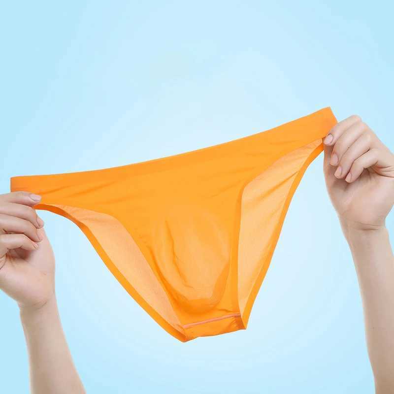 New Arrival Mens seamless ultra-thin underwear made of ice silk transparent quick drying sexy pocket fabric mens seamless breathable underwear Z250424