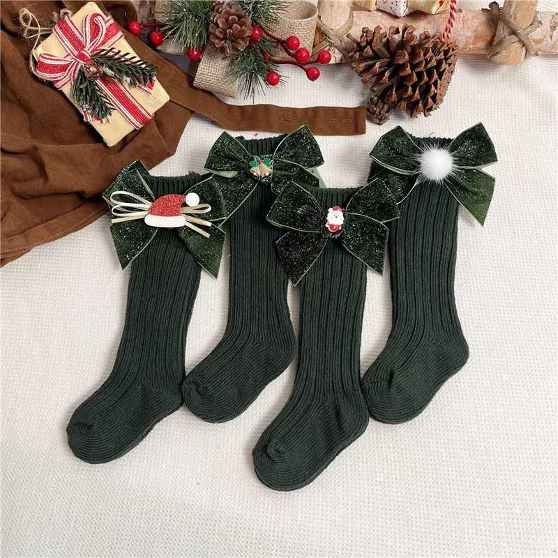 Winter Baby Girls Boys Christmas Socks Kids Knee High Sock Woolen Leg Warmers Children Soft Cotton Red Long Socken For 0-5Years G251124