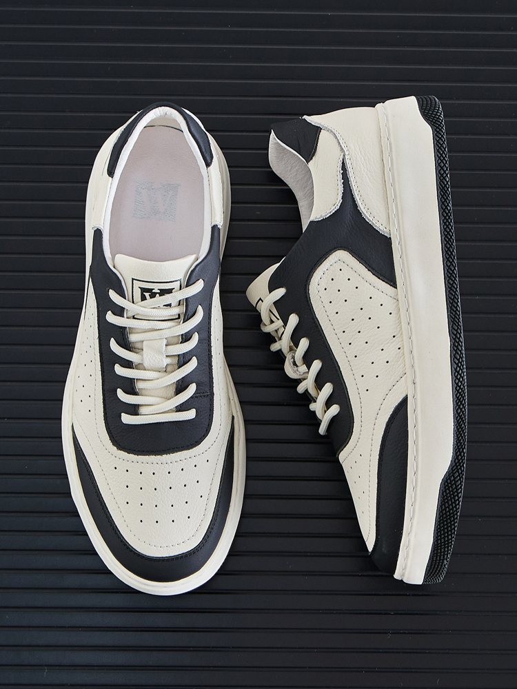 Head layer cowhide shoes men's shoes 2025 new fashion casual sneakers men's leather thick bottom men's black and white plate shoes
