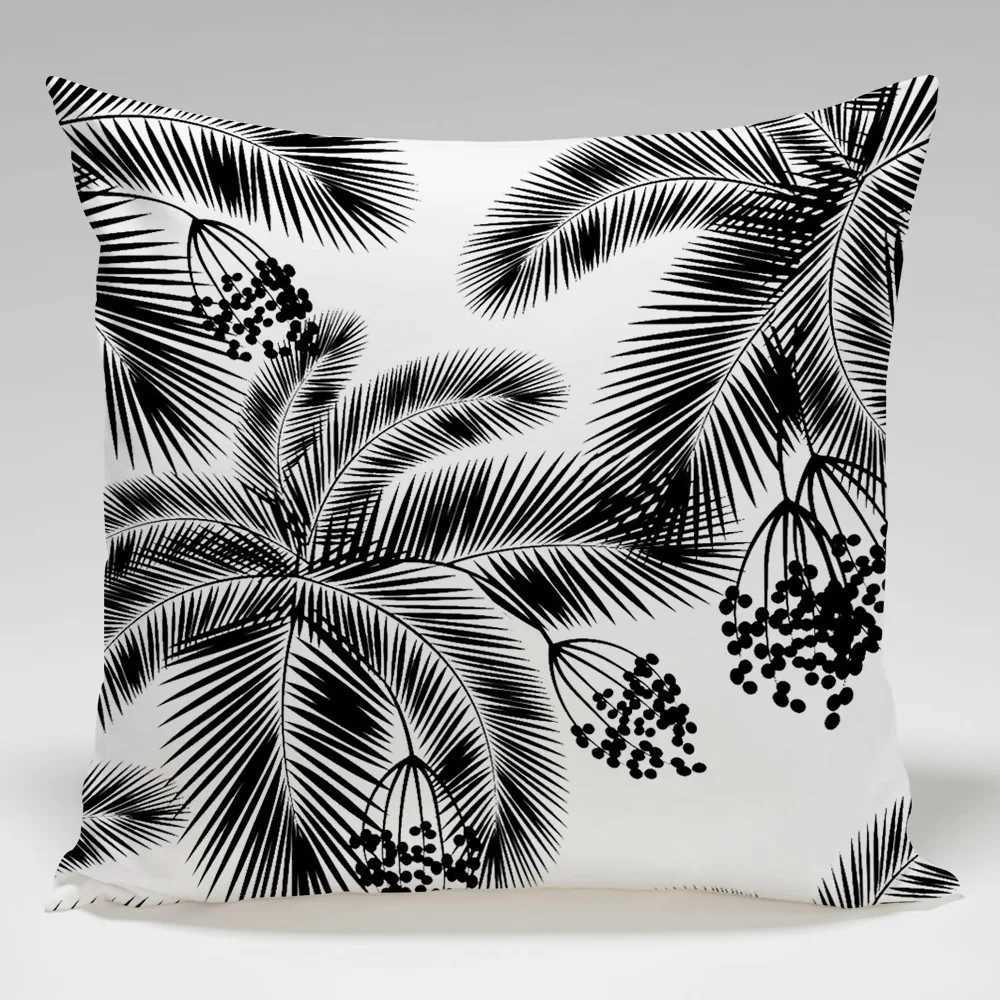 Black and white tropical plants throw pillow cover with short plush print for living room sofa decoration cushion cover G251124