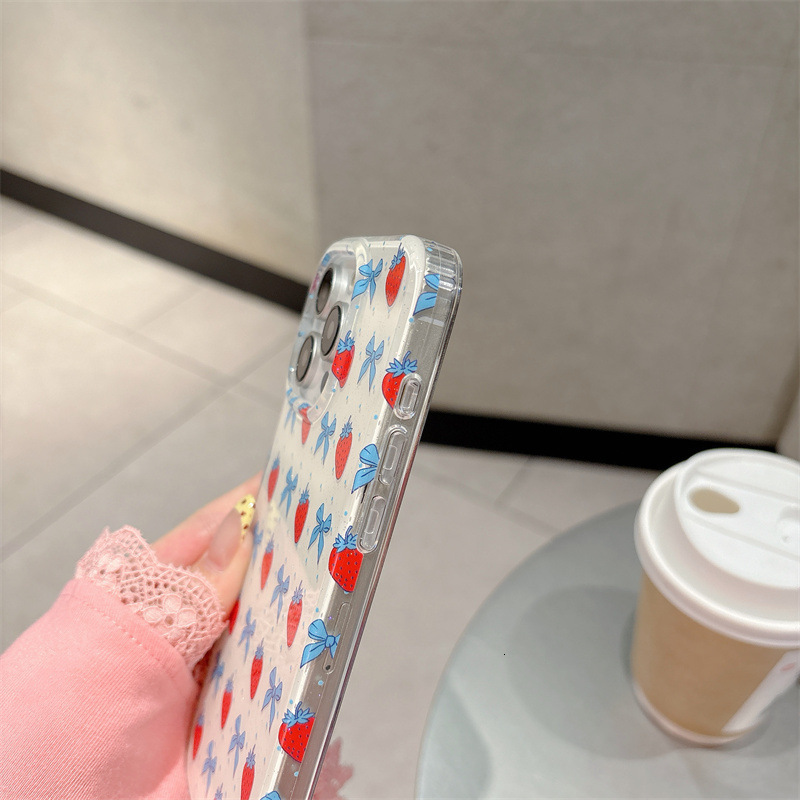 Polka Dot Bow Strawberry Phone Case Compatible iPhone 17/16 Pro Max Shockproof Protective Case iPhone 15/14