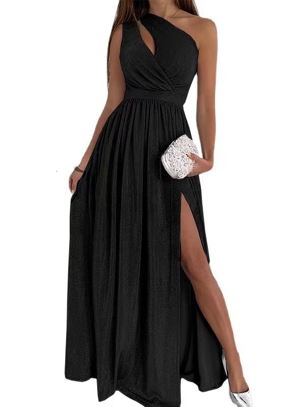 2022 summer sleeveless off the shoulder hollow out neck slit long dress for women