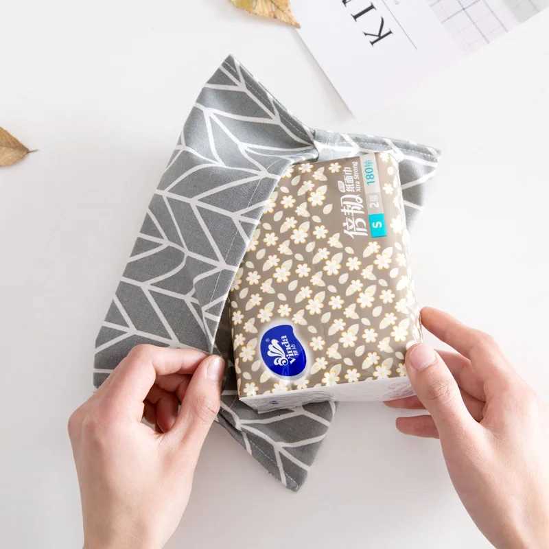 Nordic Style Fabric Car Paper Bag Tissue Box Fashion Paper Boxcotton And Linen Tissue Bag Retro Style Tissue Cover For HomeM251124
