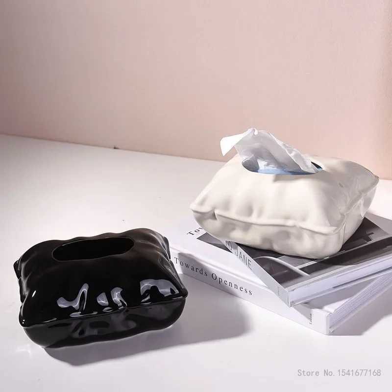 Cream Style Ceramic Tissue Box Creative Light Luxury Napkin Box Black Silver Beige Home Living Room Bedroom Hotel Decor 1PcM251124