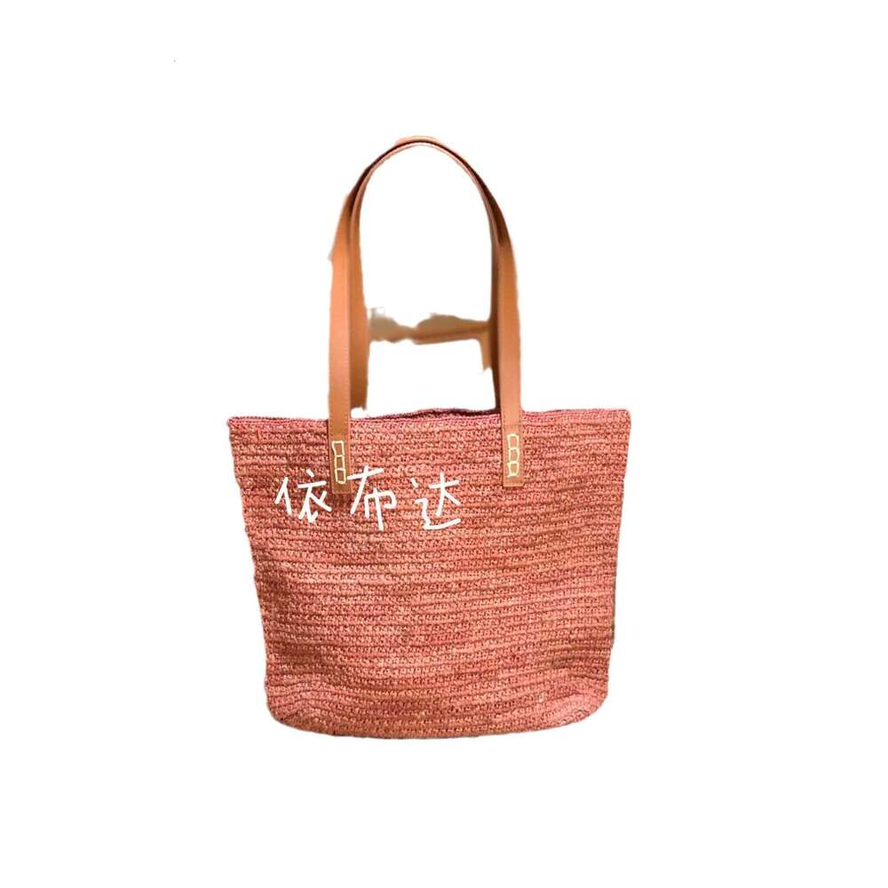 High quality Lafite patchwork leather strap shoulder bag, niche vacation style handmade grass woven tote bag