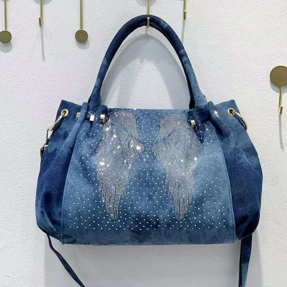 Fashion Denim Women Handbag With Crystal Dia Casual Jeans Tote Shoulder Crossbody Bag