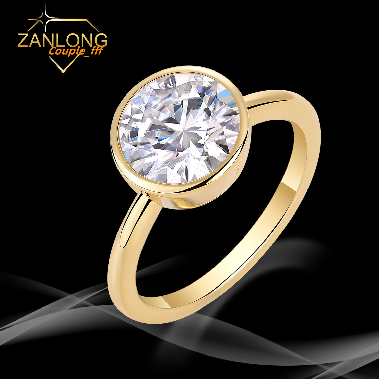 Zanlong 15273 Fashion 3CT 925 Sterling Silver 18K Gold Plated Moissanite Ring Round VVS d Color Band Wedding Rings Couple Ring