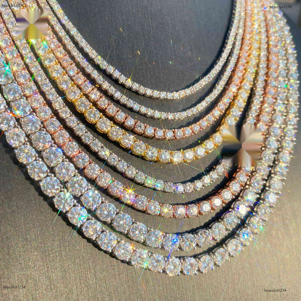 Hot Sale Hip Hop Iced Out Jewelry Fashion Dia Necklace S Sier 2MM 3MM 4MM 5MM Vvs Moissanite Tennis Chain