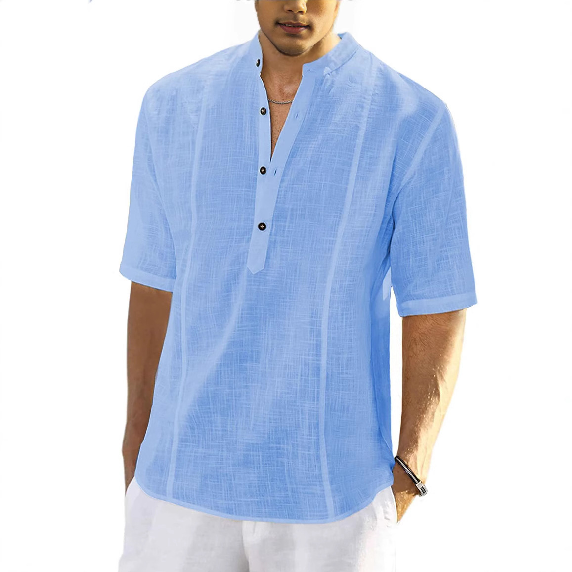 2022 new mens comfortable casual linen shirt medium sleeve mens wear