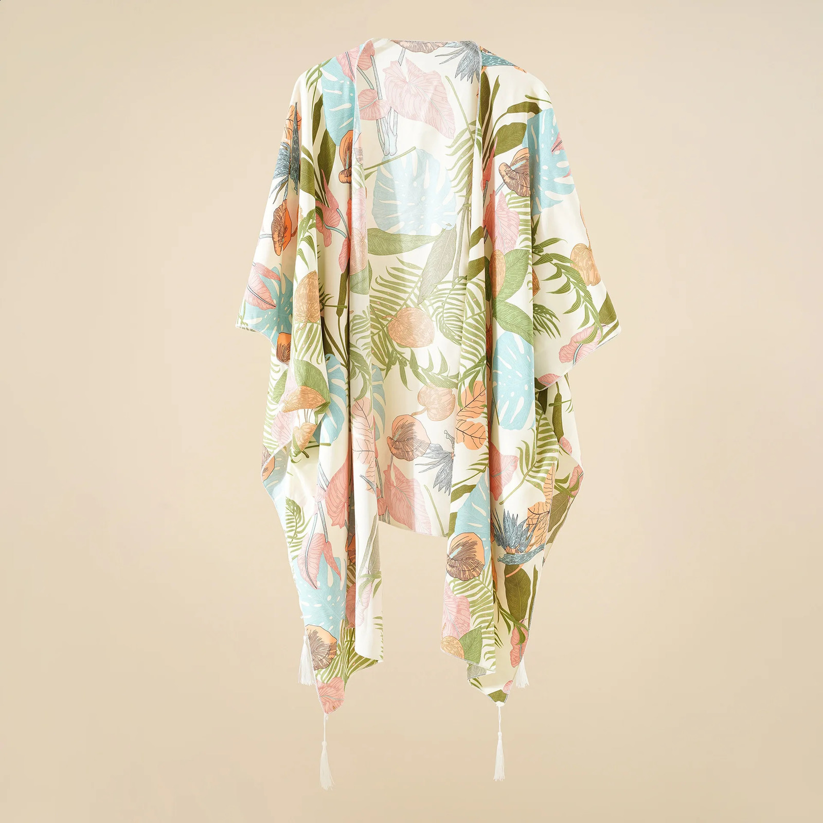 Womens loose printed chiffon top beach swimsuit bikini kimono open collar fluffy sleeve shirt 250422