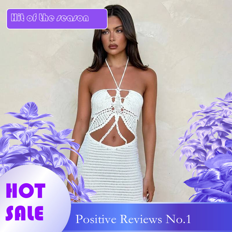 Dongdumaoyi Townlike Knitted Slim Bodycon Dress Women Halter Mini Spring Summer Hollow Out Nightclub Sexy Party Dresses