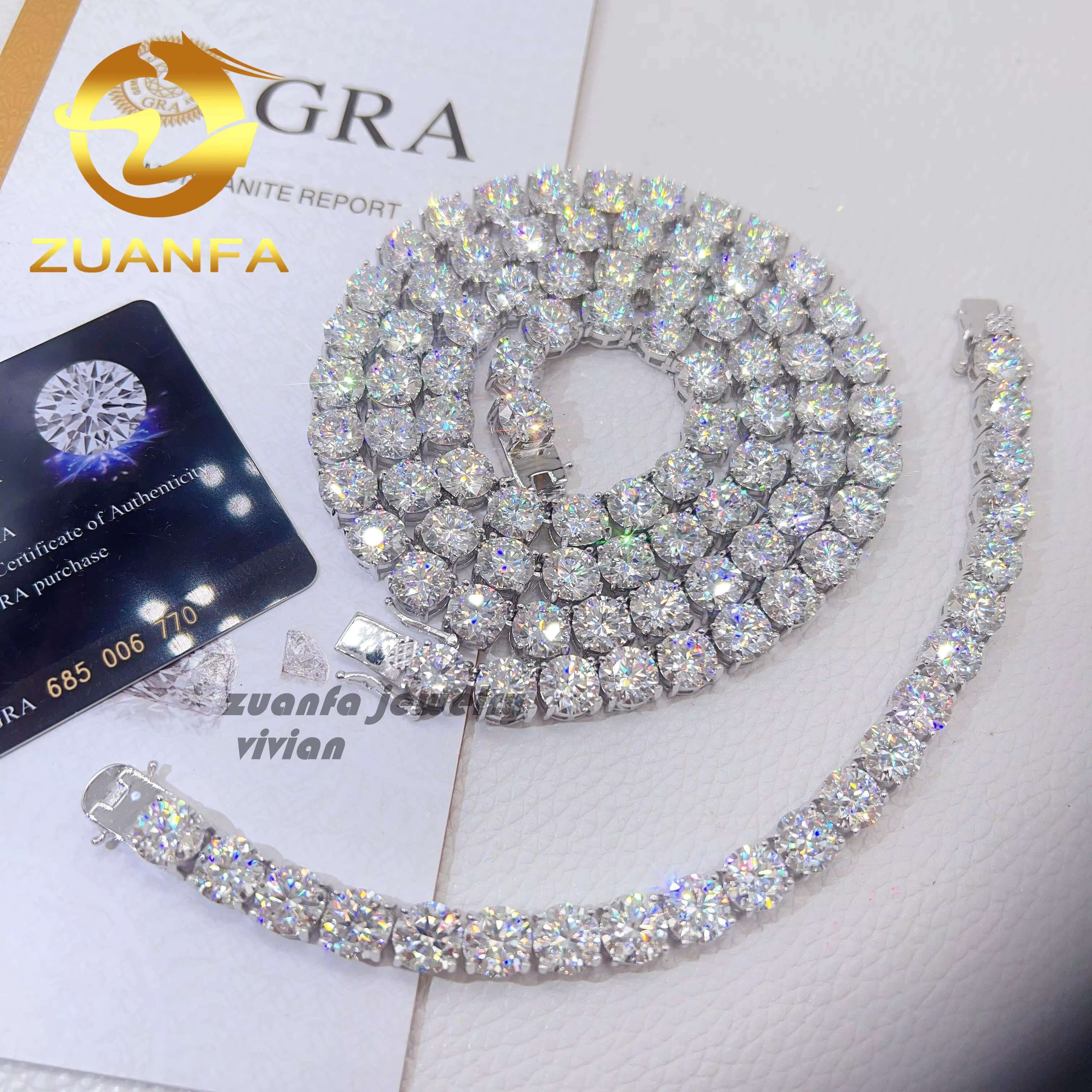 Fashion Jewelry 925 Sterling Silver Diamond Luxury Hip Hop 8mm Moissanite Tennis Chain
