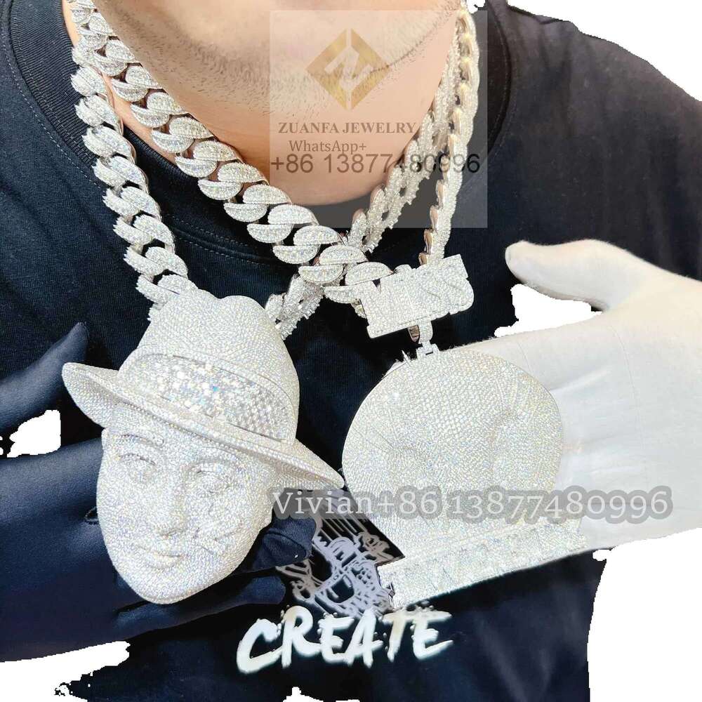 Sterling Sier Moissanite Dia Custom 3D Pendant - Iced Out Hip Hop Jewelry for Men & Women
