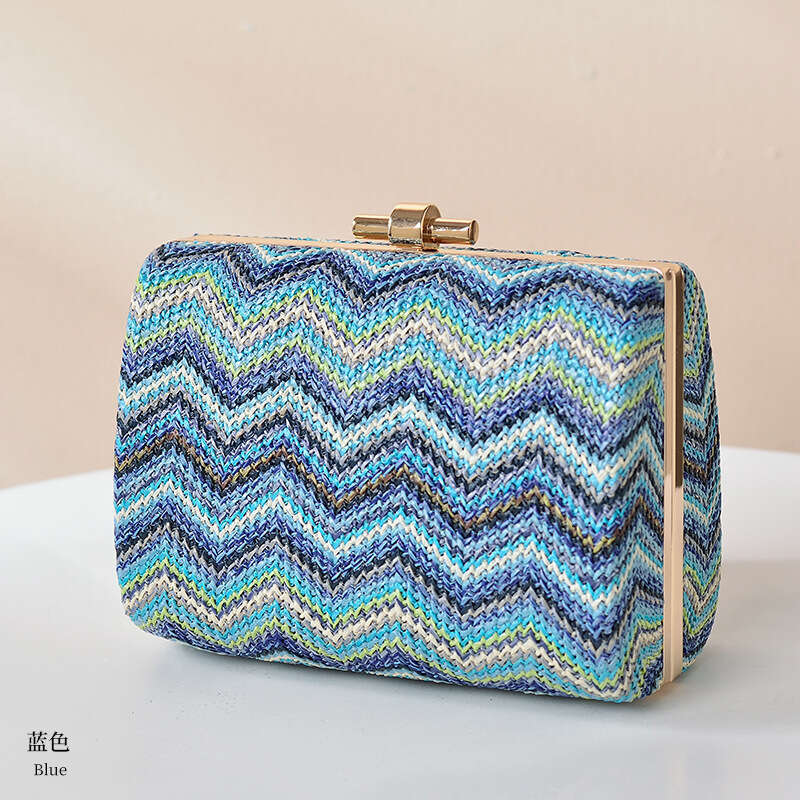 Dinner Bag Summer Fresh Grass Woven Women S Style Single Shoulder Strap Chain Dinner Wrap Pattern Ripple Square Bag Handheld KQ