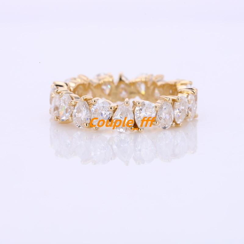Shinny 14 k Yellow Gold Full Setting Pear Shape Moissanite Eternity Ring