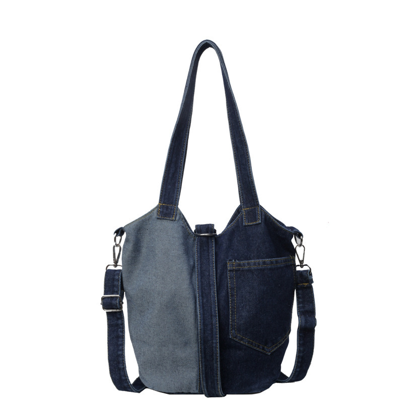 designer bag Small niche bucket canvas women's 2024 Korean version artistic fashion handbag shoulder spliced denim crossbody bag
