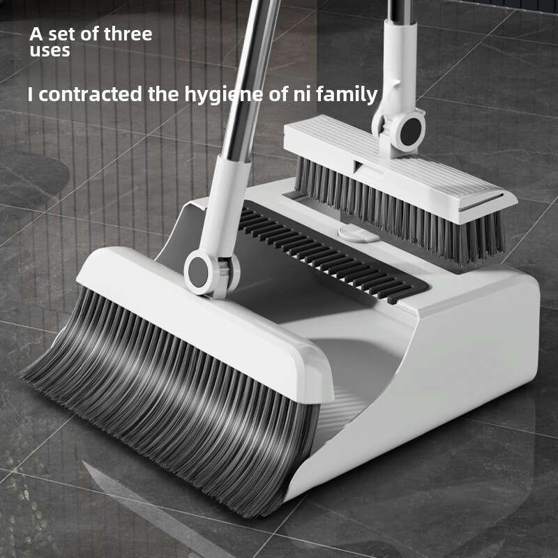 3/4-piece set, extended broom dustpan floor brush three-in-one combination set, silicone wiper is suitable for various household cleaning and hygiene