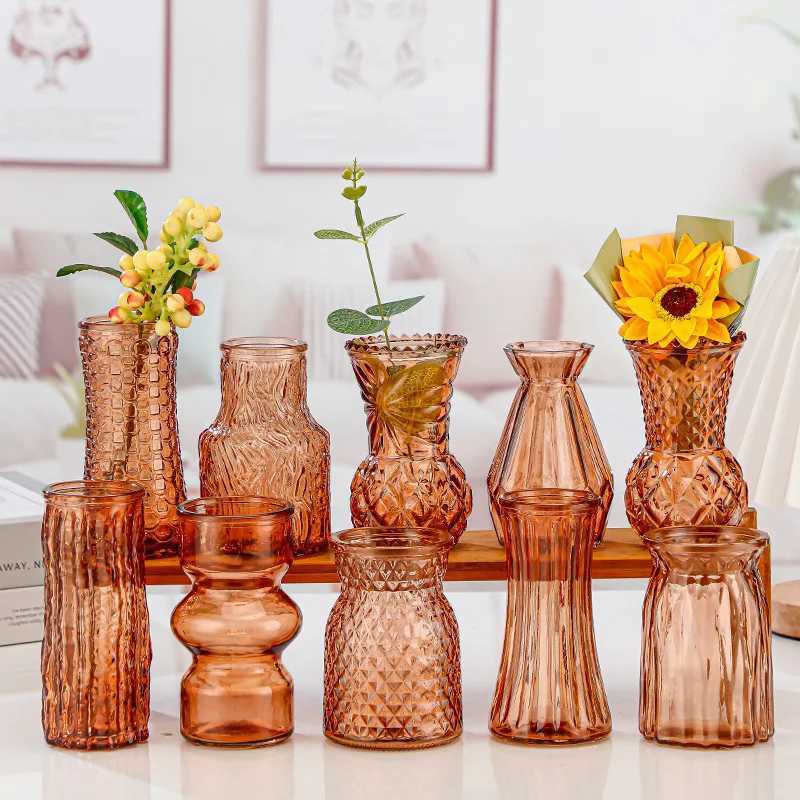 Color 10 glass large mouth vase light luxury glass vase ornament ins style ornament C251124