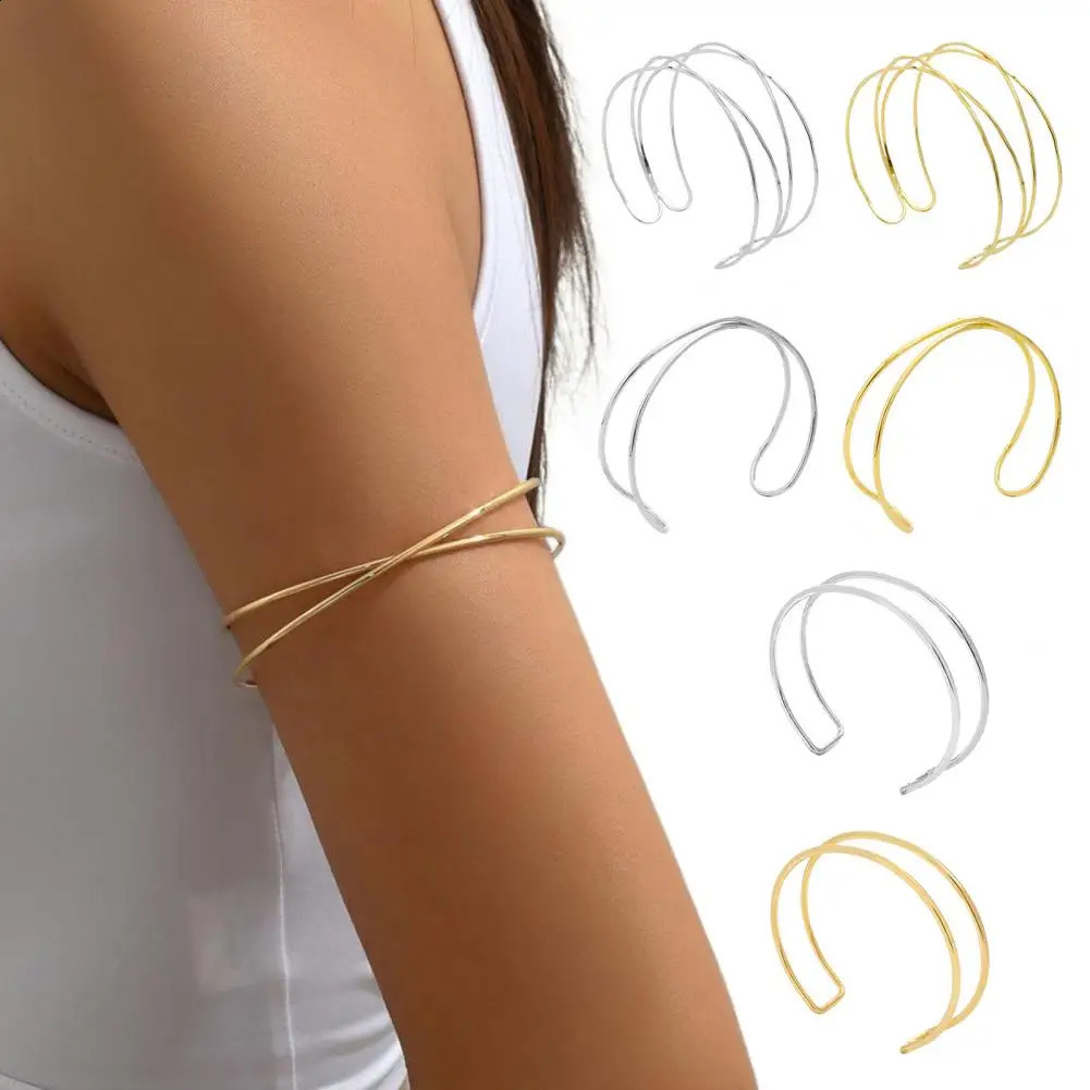 2 pieces of womens bracelet doublelayer open adjustable exposed style solid color metal arm cuff jewelry 250415